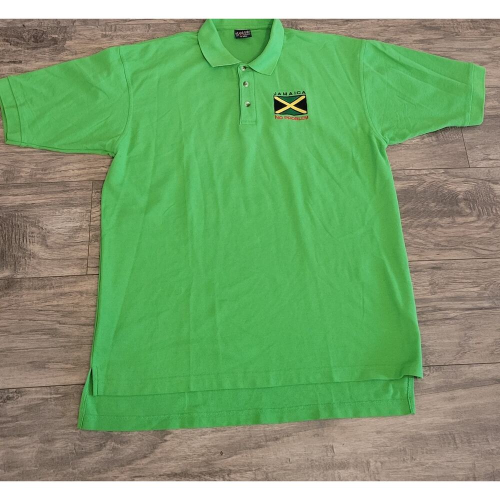 Island Polo Jamaica No Problem Green Embroidered Flag Shirt Men’s XXL 100%...